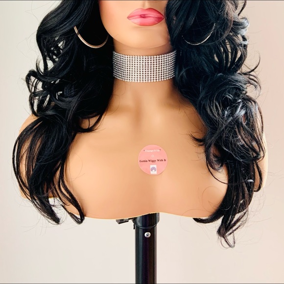 Effortless Style 22” Black Brown Premium Fiber Wig with Bangs - Picture 6 of 10